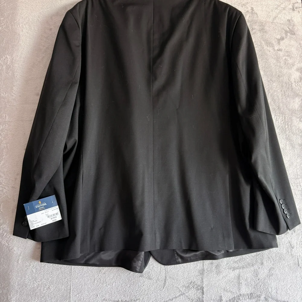 Stafford Travel Portly‎ Fit Black Wool Blend Blazer Jacket Men's 56 PRTR